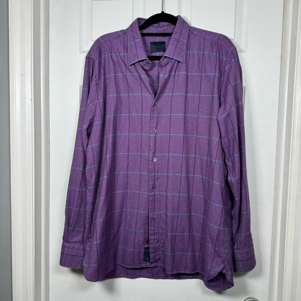 Calder Carmel Purple Plaid Button Down XL Cotton Shirt